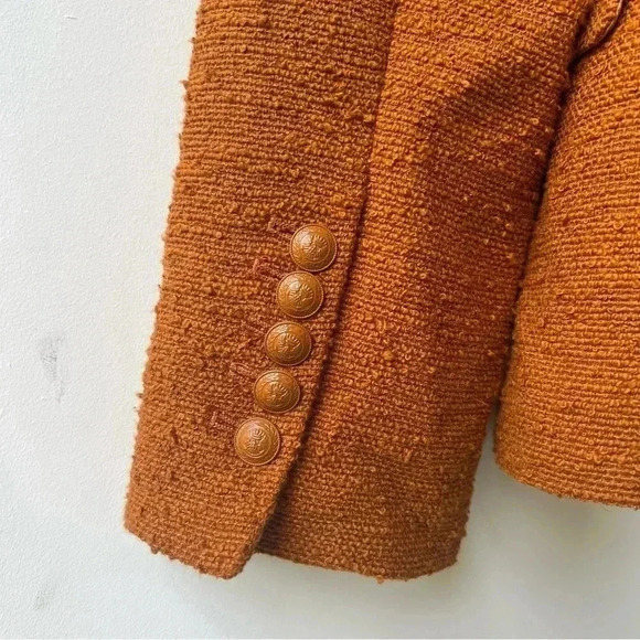 L'agence Kenzie Double-Breasted Tweed Blazer - Dark Caramel - Size 10 - Picture 10 of 14